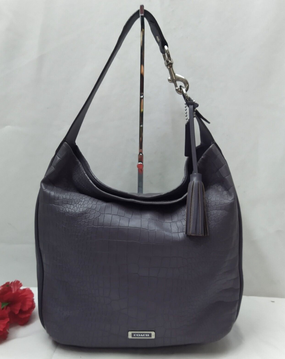 Coach Dark Purple Leather Tassel Zipper Closure Hobo Shoulder Bag